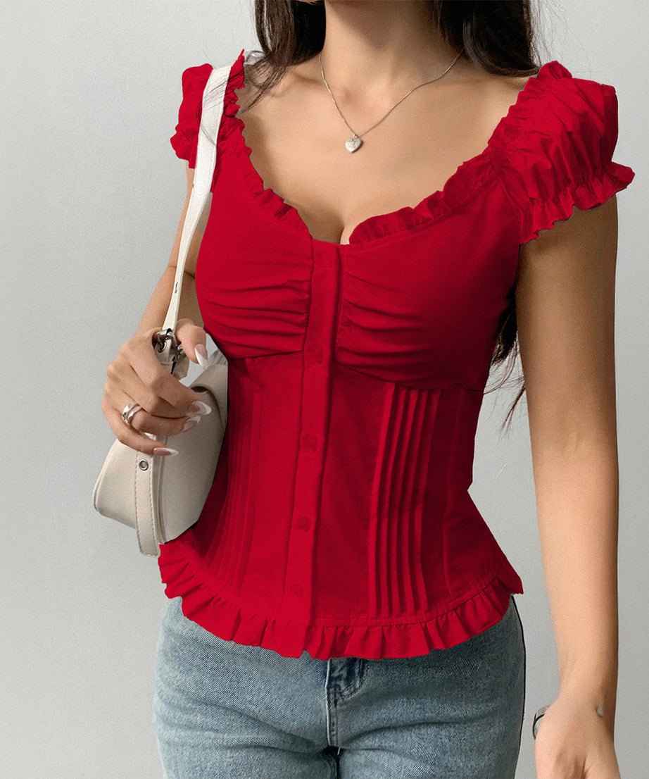 Women's Short-sleeved Wooden Ear Vest