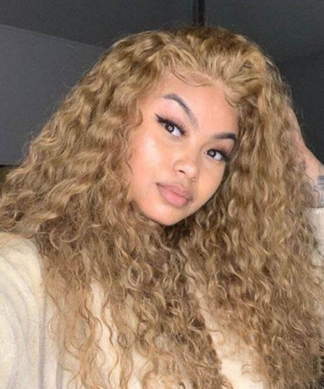 Women's Side Parted Brown Long Curly Corn Perm Wig