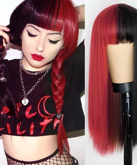 Cosplay Festival Wig Double Color Matching Head Straight Bangs