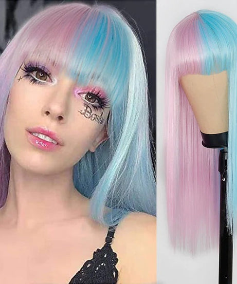Cosplay Festival Wig Double Color Matching Head Straight Bangs