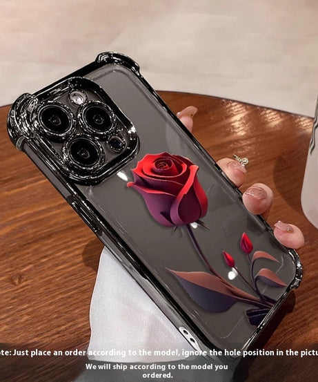 Applicable To 16 Mobile Phone Flower Rose Transparent Drop-resistant Phone Case