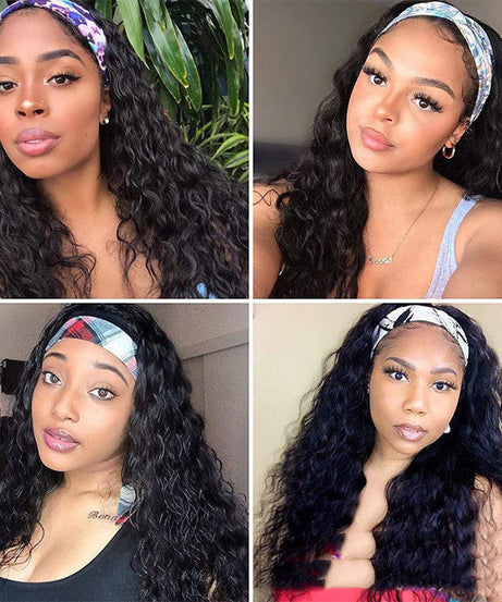 Long Curly Hair With Headgear Natural Color Full Real Hair Turban Wig Cover