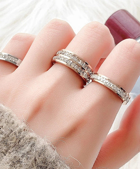 INS Rings Titanium Steel Couple Single And Double Row Diamond Ring