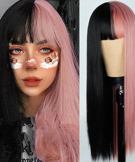 Cosplay Festival Wig Double Color Matching Head Straight Bangs