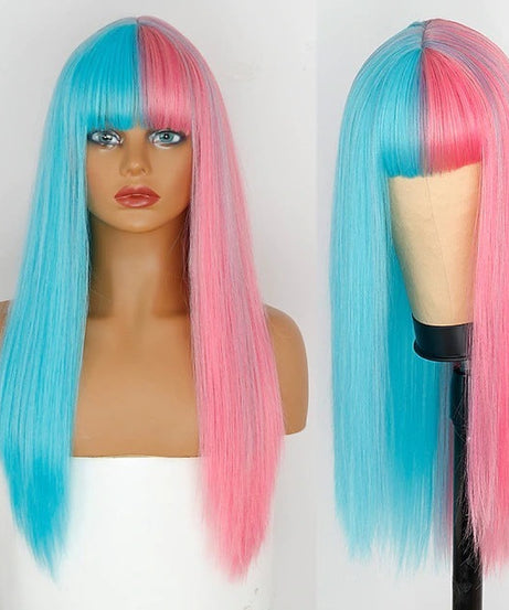 Cosplay Festival Wig Double Color Matching Head Straight Bangs