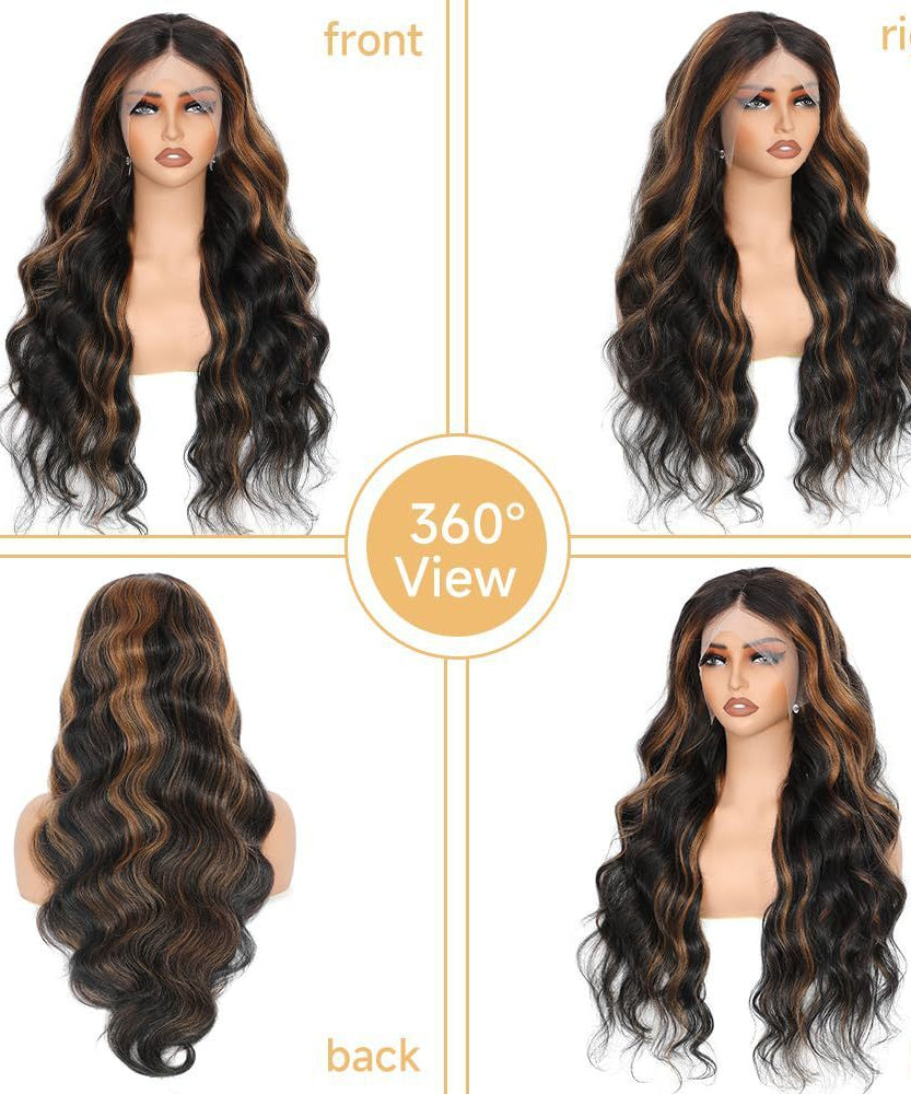 Cross-border New Wig European And American Ladies Front Lace Synthetic Wigs Brown Medium Long Curly Hair Big Wave