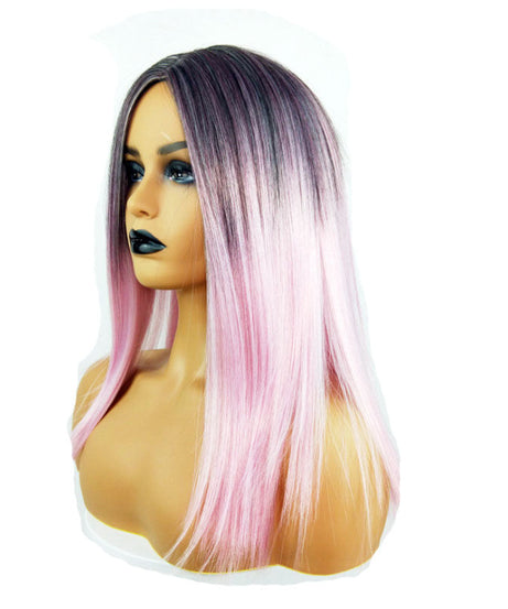 Long Straight Black Gradient LightPink Wig Headgear