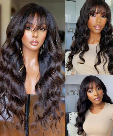 Wig Female Long Curly Hair Big Wave Air Bangs Simulation Whole Head Cover