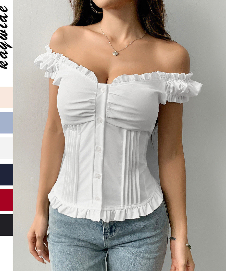 Women's Short-sleeved Wooden Ear Vest